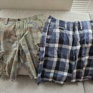 Men's Camouflage and Plaid Shorts Set
